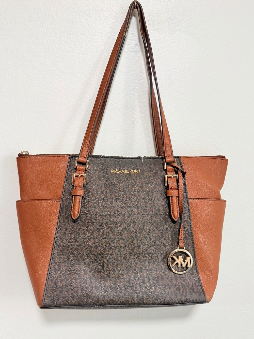 Michael Kors Brown & Caramel Logo Shoulder Tote